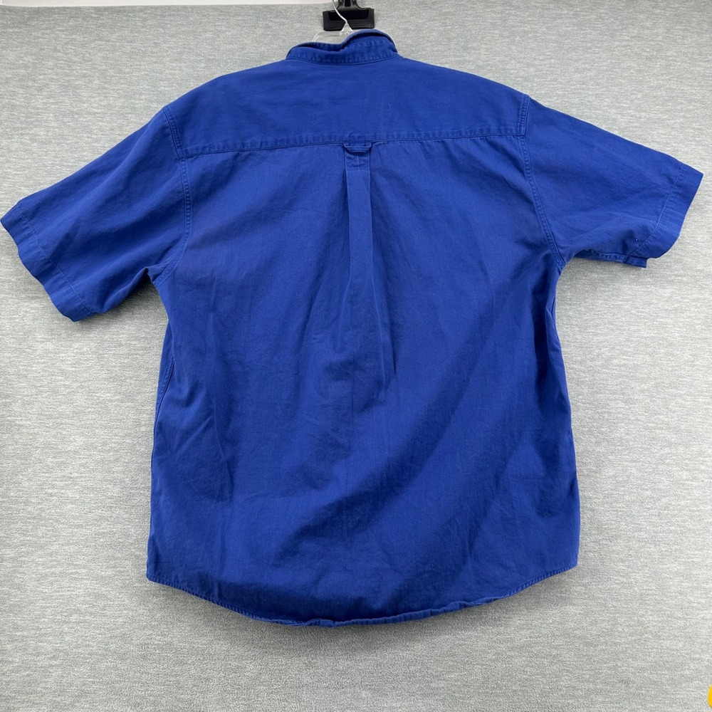 Eddie Bauer Button Front Men Medium Blue Short Sleeve Twill Shirt Cotton Heavy - Picture 5 of 7